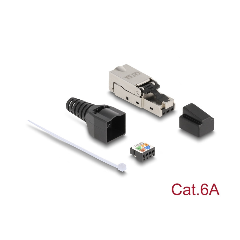 Delock RJ45 Stecker zu LSA mit Knickschutztülle und Staubschutz Cat.6A werkzeugfrei