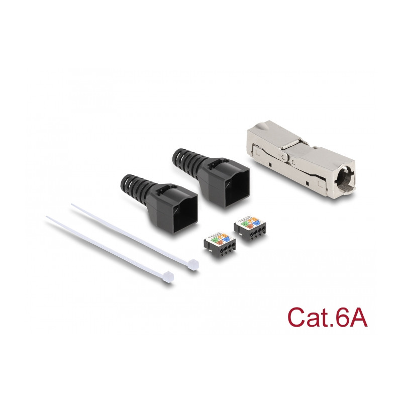 Delock RJ45 Verbinder LSA zu LSA mit Knickschutztülle Cat.6A werkzeugfrei