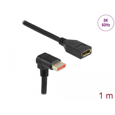 Delock DisplayPort Verlängerungskabel Stecker 90° unten gewinkelt zu Buchse 8K 60 Hz 1 m