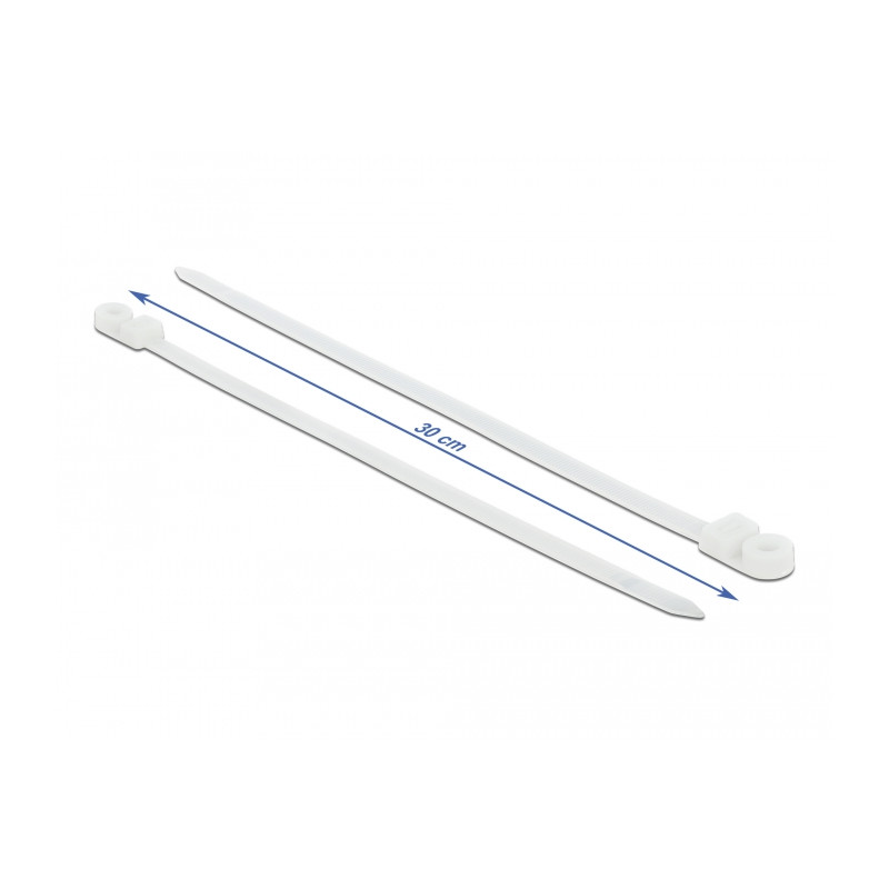 Delock Kabelbinder mit Befestigungsöse L 300 x B 7,6 mm weiß 10 Stück