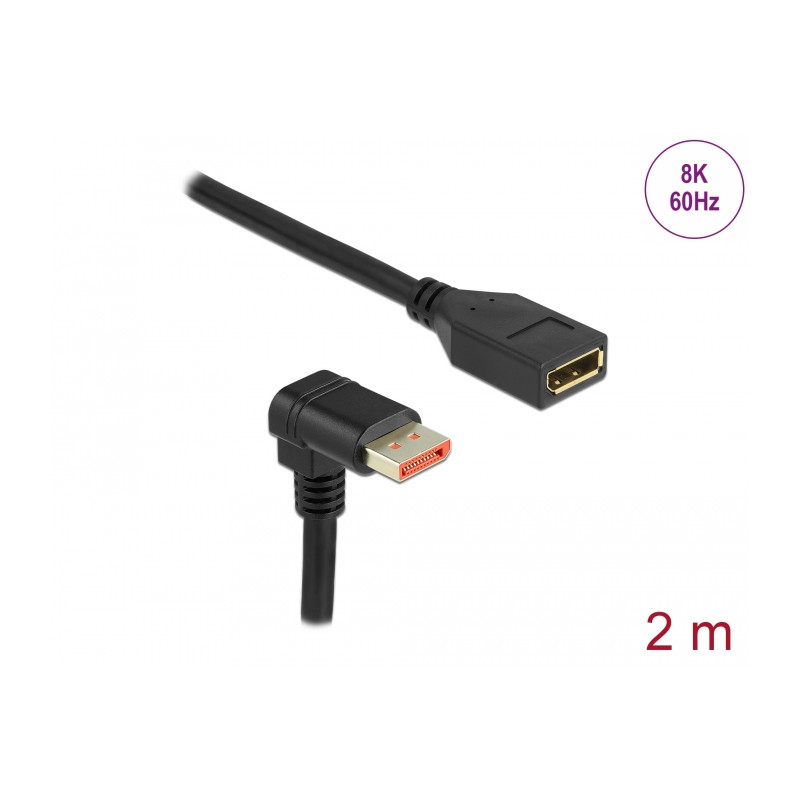 Delock DisplayPort Verlängerungskabel Stecker 90° unten gewinkelt zu Buchse 8K 60 Hz 2 m