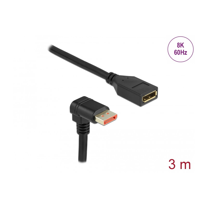Delock DisplayPort Verlängerungskabel Stecker 90° unten gewinkelt zu Buchse 8K 60 Hz 3 m