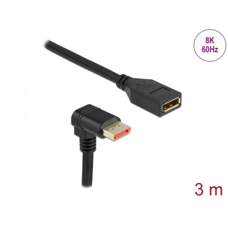 Delock DisplayPort Verlängerungskabel Stecker 90° unten gewinkelt zu Buchse 8K 60 Hz 3 m