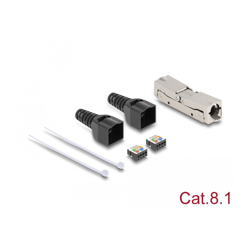 Delock RJ45 Verbinder LSA zu LSA mit Knickschutztülle Cat.8.1 werkzeugfrei