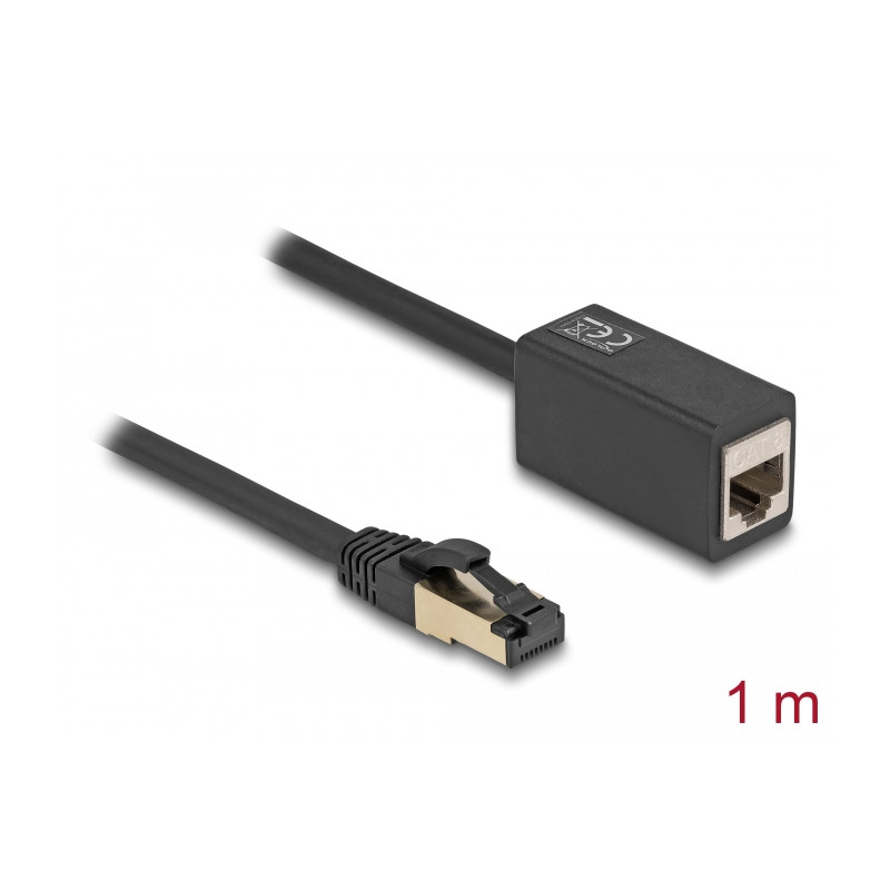 Delock Netzwerk Verlängerungskabel RJ45 Stecker zu RJ45 Buchse Cat.8.1 S/FTP 1 m schwarz
