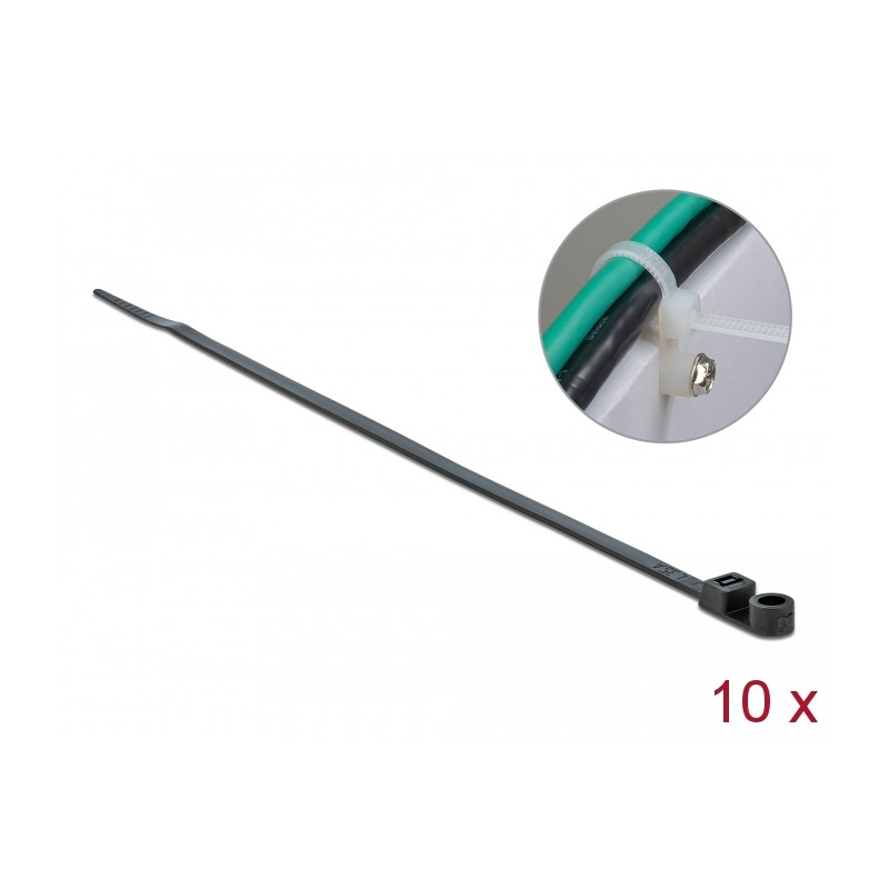 Delock Kabelbinder mit Befestigungsöse L 160 x B 4,8 mm schwarz 10 Stück