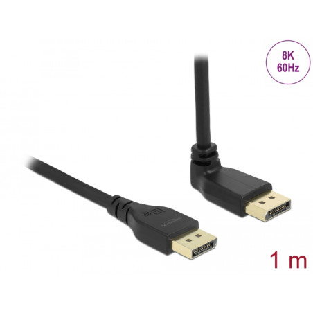 Delock DisplayPort Kabel Stecker gerade zu Stecker 90° oben gewinkelt 8K 60 Hz 1 m ohne Einrastfunktion