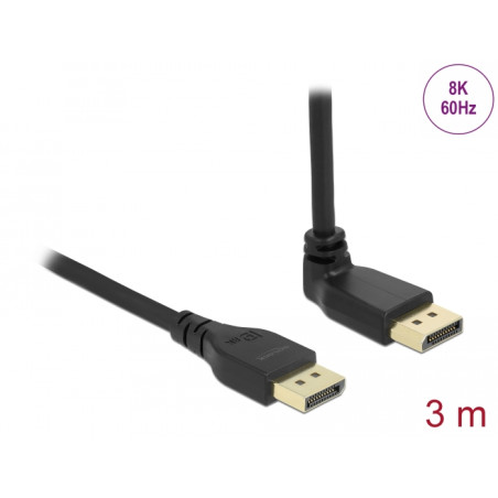 Delock DisplayPort Kabel Stecker gerade zu Stecker 90° oben gewinkelt 8K 60 Hz 3 m ohne Einrastfunktion