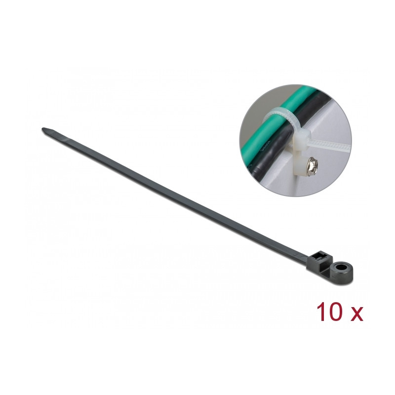 Delock Kabelbinder mit Befestigungsöse L 300 x B 7,6 mm schwarz 10 Stück