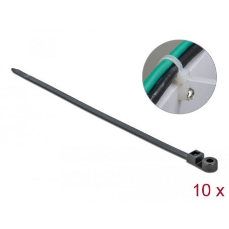 Delock Kabelbinder mit Befestigungsöse L 400 x B 7,6 mm schwarz 10 Stück