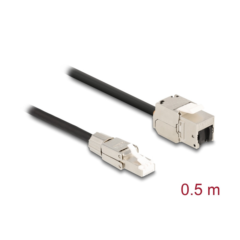 Delock Kabel RJ45 Stecker feldkonfektionierbar zu Keystone Modul RJ45 Buchse Cat.6A 50 cm