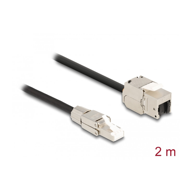 Delock Kabel RJ45 Stecker feldkonfektionierbar zu Keystone Modul RJ45 Buchse Cat.6A 2 m