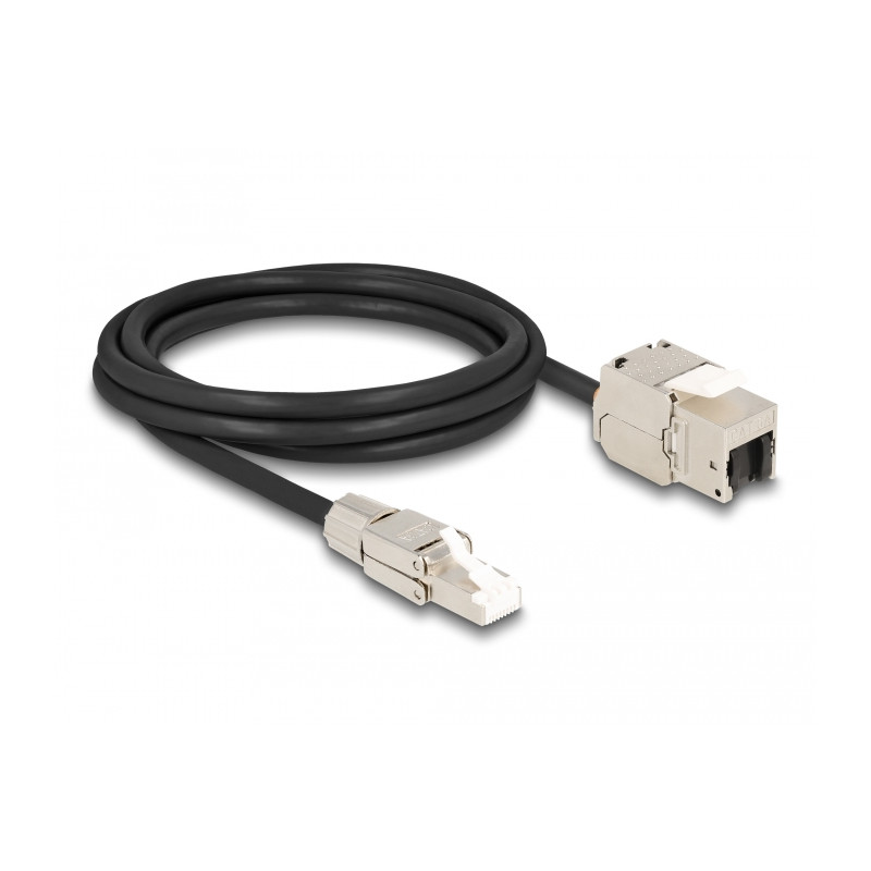 Delock Kabel RJ45 Stecker feldkonfektionierbar zu Keystone Modul RJ45 Buchse Cat.6A 2 m