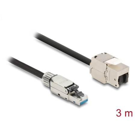 Delock Kabel RJ45 Stecker feldkonfektionierbar zu Keystone Modul RJ45 Buchse Cat.6A 3 m