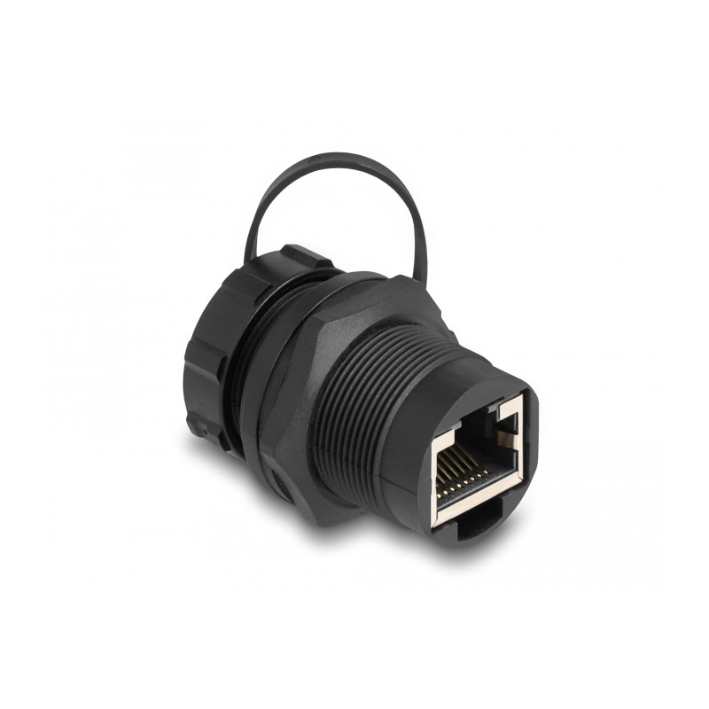 Delock RJ45 Cat.6A Kupplung mit Verschlusskappe IP67 staub- und wasserdicht