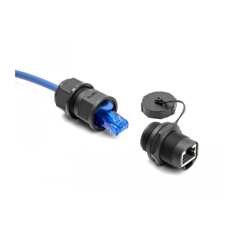 Delock RJ45 Cat.6A Kupplung mit Verschlusskappe IP67 staub- und wasserdicht
