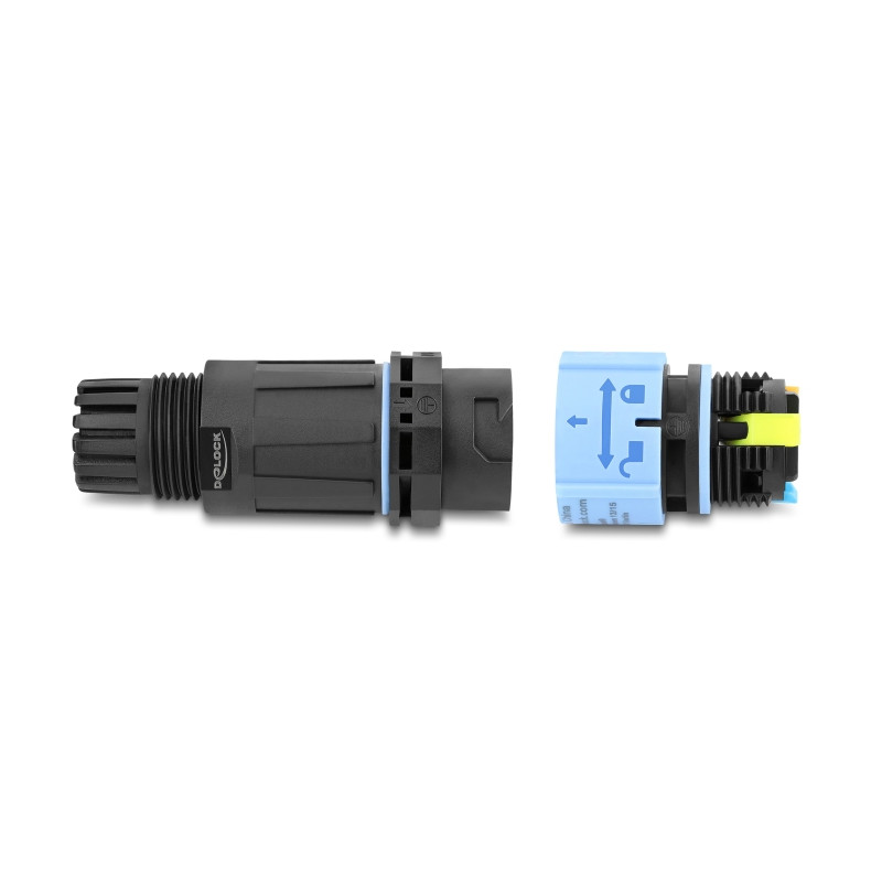 Delock Kabelverbinder mit Bajonettverschluss 3 Pin Stecker zu Buchse, IP68 wasserdicht für Kabeldurchmesser 5 - 9 mm, inkl. Dich