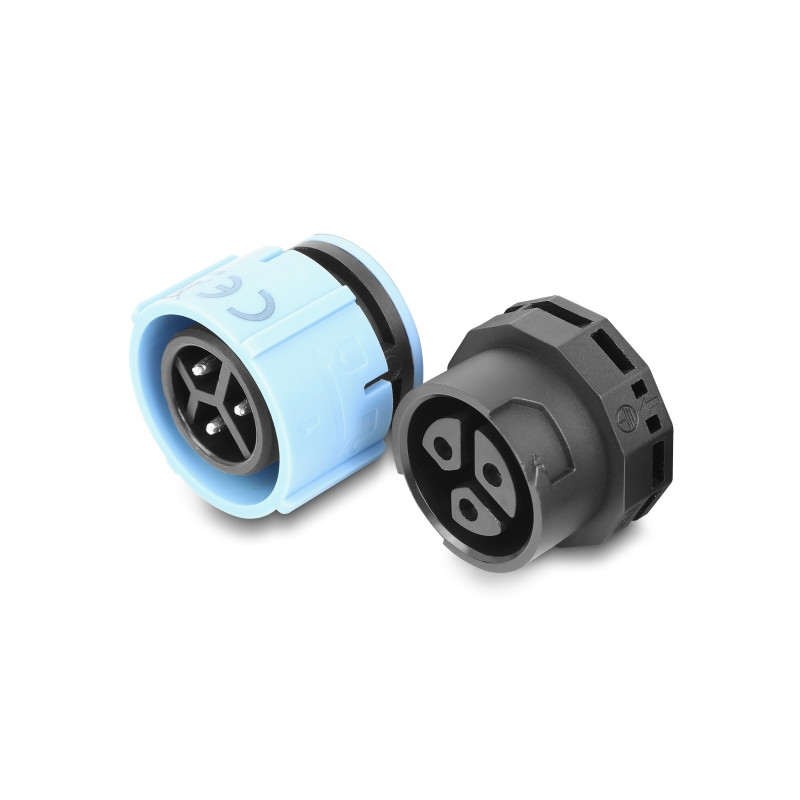 Delock Kabelverbinder mit Bajonettverschluss 3 Pin Stecker zu Buchse, IP68 wasserdicht für Kabeldurchmesser 5 - 9 mm, inkl. Dich