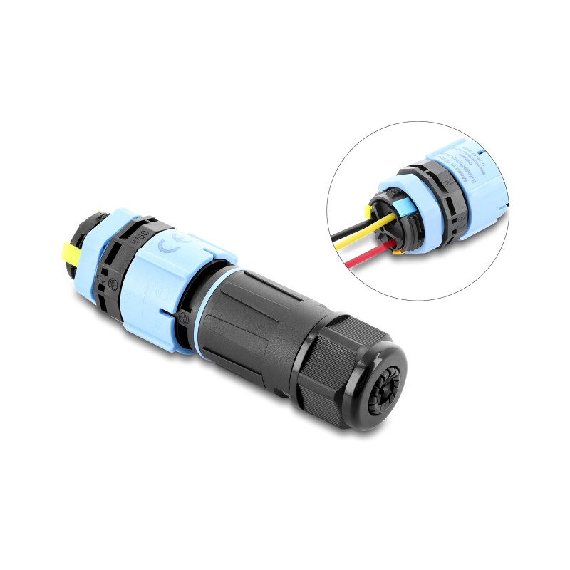 Delock Kabelverbinder mit Bajonettverschluss 3 Pin Stecker zu Buchse mit Gehäuse zum Einbau, IP68 wasserdicht für Kabeldurchmess