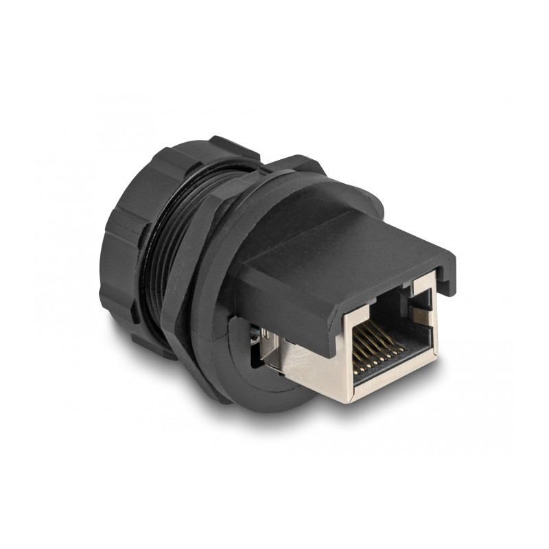 Delock RJ45 Cat.6A Kupplung mit Verschlusskappe zum Einbau IP67 staub- und wasserdicht