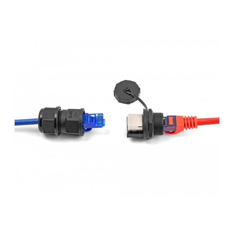 Delock RJ45 Cat.6A Kupplung mit Verschlusskappe zum Einbau IP67 staub- und wasserdicht
