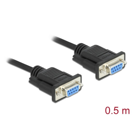 Delock RS-232 Kabel Seriell D-Sub 9 Buchse zu Buchse Nullmodem mit schmalem Steckergehäuse - Full Handshaking - 0,5 m