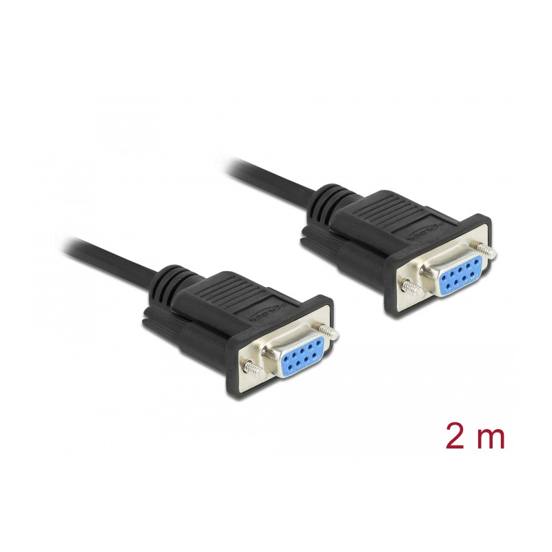 Delock RS-232 Kabel Seriell D-Sub 9 Buchse zu Buchse Nullmodem mit schmalem Steckergehäuse - Full Handshaking - 2 m