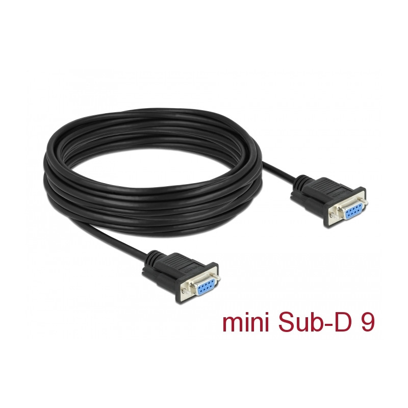 Delock RS-232 Kabel Seriell D-Sub 9 Buchse zu Buchse Nullmodem mit schmalem Steckergehäuse - Full Handshaking - 10 m
