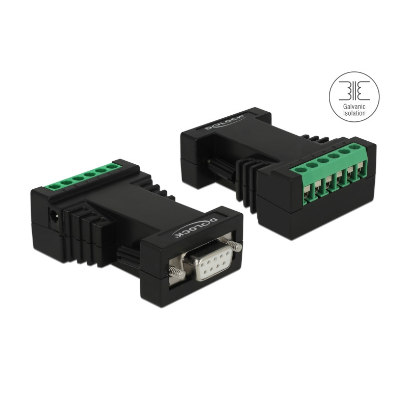 Delock Isolator RS-232 D-Sub Buchse zu RS-422/485 Terminalblock Überspannungsschutz 600 W galvanische Trennung 2,5 kV
