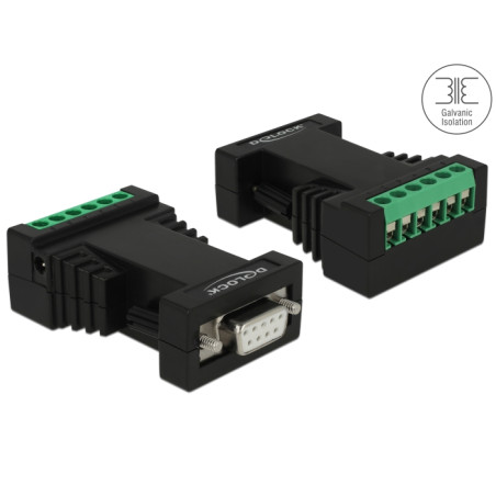 Delock Isolator RS-232 D-Sub Buchse zu RS-422/485 Terminalblock Überspannungsschutz 600 W galvanische Trennung 2,5 kV