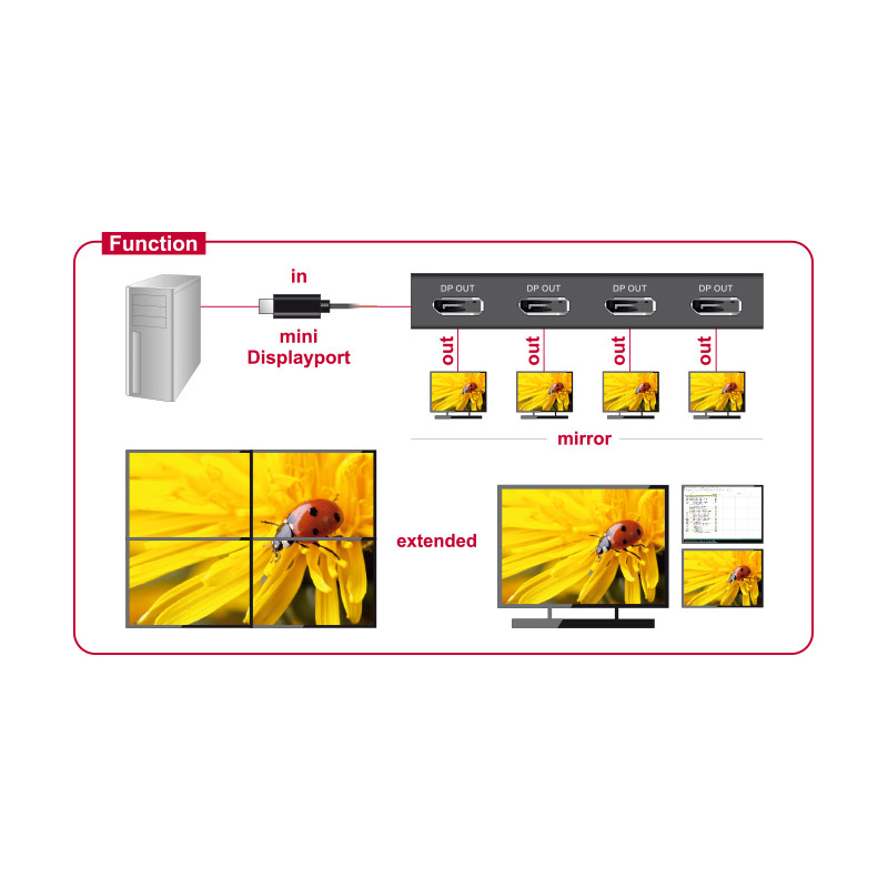 Delock DisplayPort 1.2 Splitter 1 x mini DisplayPort in - 4 x DisplayPort out 4K
