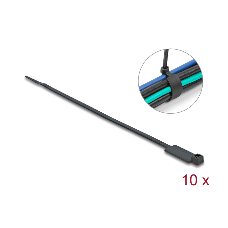 Delock Kabelbinder mit Beschriftungsfeld L 300 x B 4,8 mm schwarz 10 Stück
