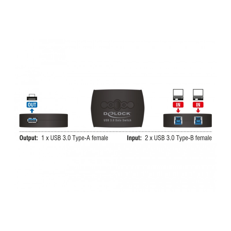 Delock USB 5 Gbps Switch für 2 PC an 1 Gerät