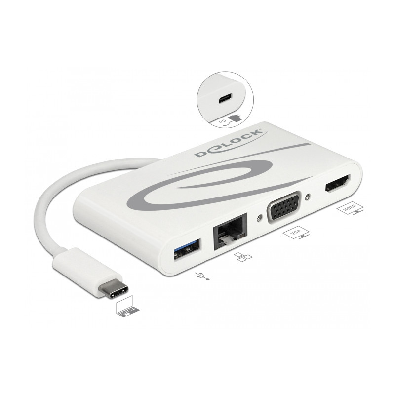 Delock USB Type-C™ 3.1 Dockingstation HDMI 4K 30 Hz + VGA + LAN + USB PD