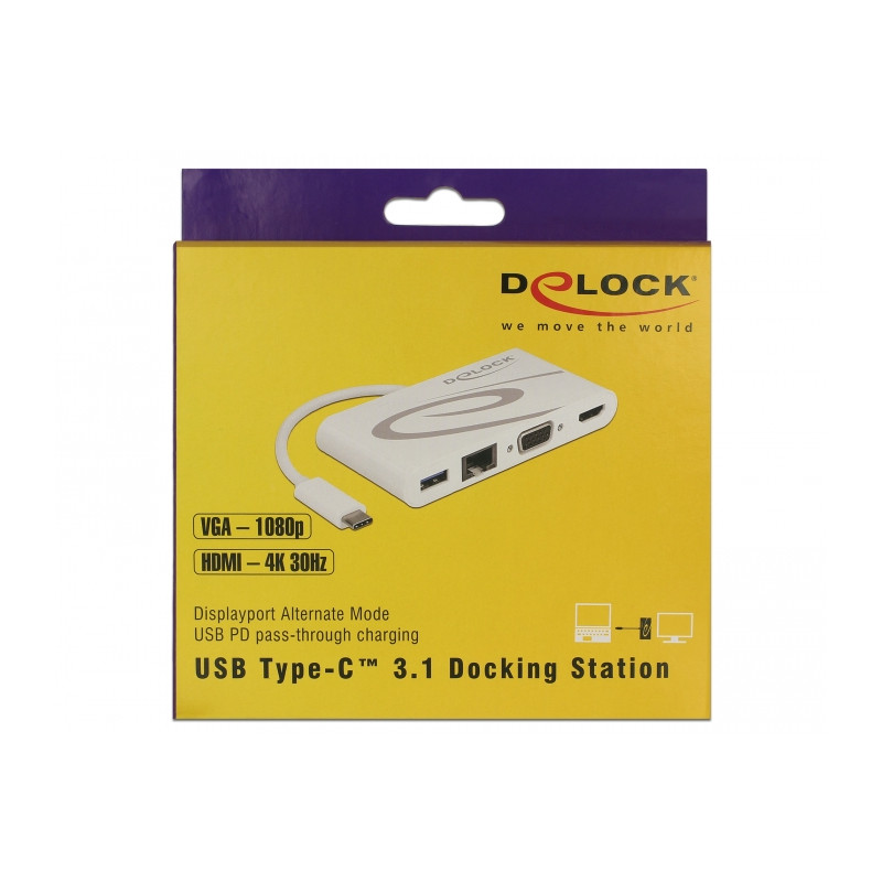 Delock USB Type-C™ 3.1 Dockingstation HDMI 4K 30 Hz + VGA + LAN + USB PD