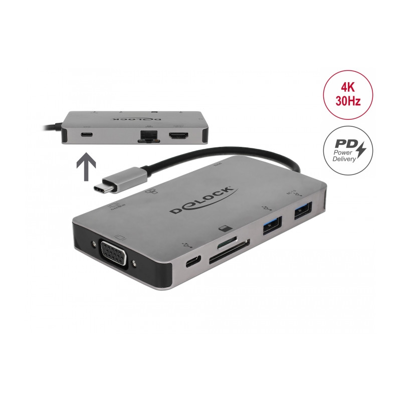 Delock USB Type-C™ Dockingstation 4K - HDMI / VGA / USB 3.1 / SD / LAN / PD 3.0
