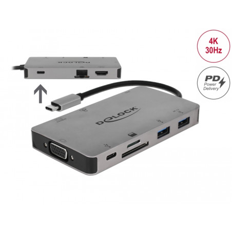 Delock USB Type-C™ Dockingstation 4K - HDMI / VGA / USB 3.1 / SD / LAN / PD 3.0