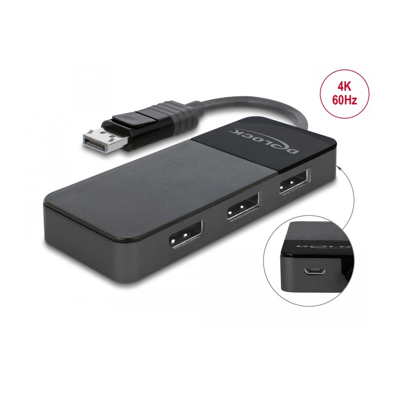Delock DisplayPort 1.4 Splitter 1 x DisplayPort zu 3 x DisplayPort MST