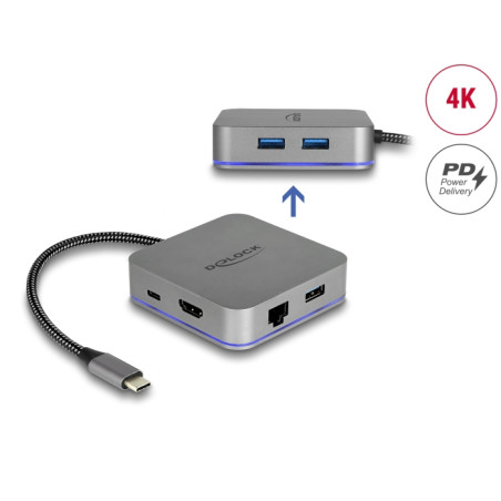 Delock USB Type-C™ Dockingstation für Mobilgeräte 4K - HDMI / Hub / LAN / PD 3.0 mit LED Beleuchtung