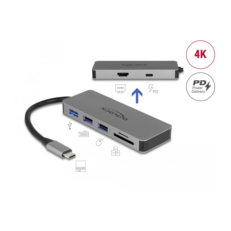 Delock USB Type-C™ Dockingstation für Mobilgeräte 4K - HDMI / Hub / SD / PD 2.0