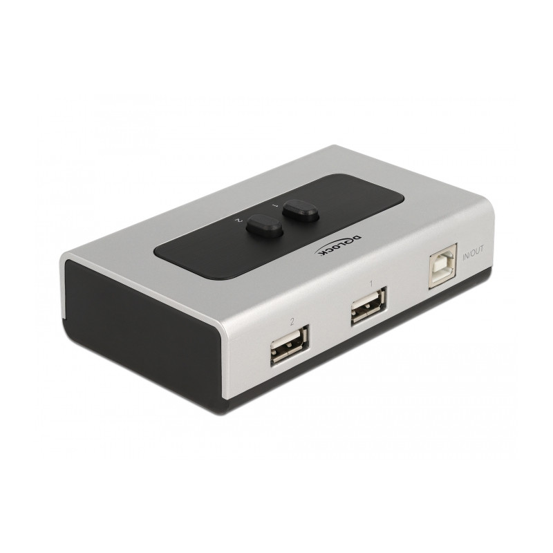 Delock Umschalter USB 2.0 mit 1 x Typ-B Buchse zu 2 x Typ-A Buchse manuell bidirektional