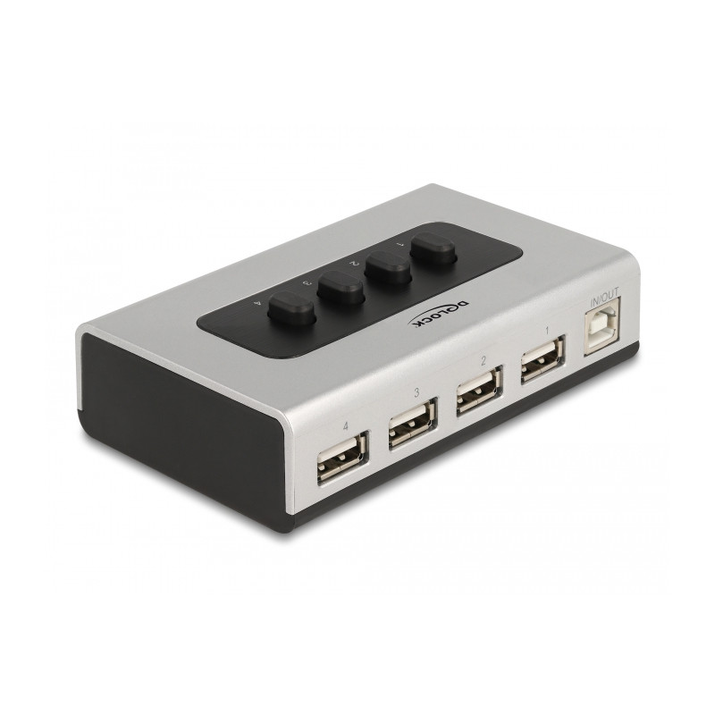 Delock Umschalter USB 2.0 mit 1 x Typ-B Buchse zu 4 x Typ-A Buchse manuell bidirektional