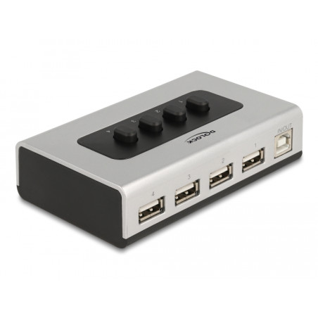 Delock Umschalter USB 2.0 mit 1 x Typ-B Buchse zu 4 x Typ-A Buchse manuell bidirektional