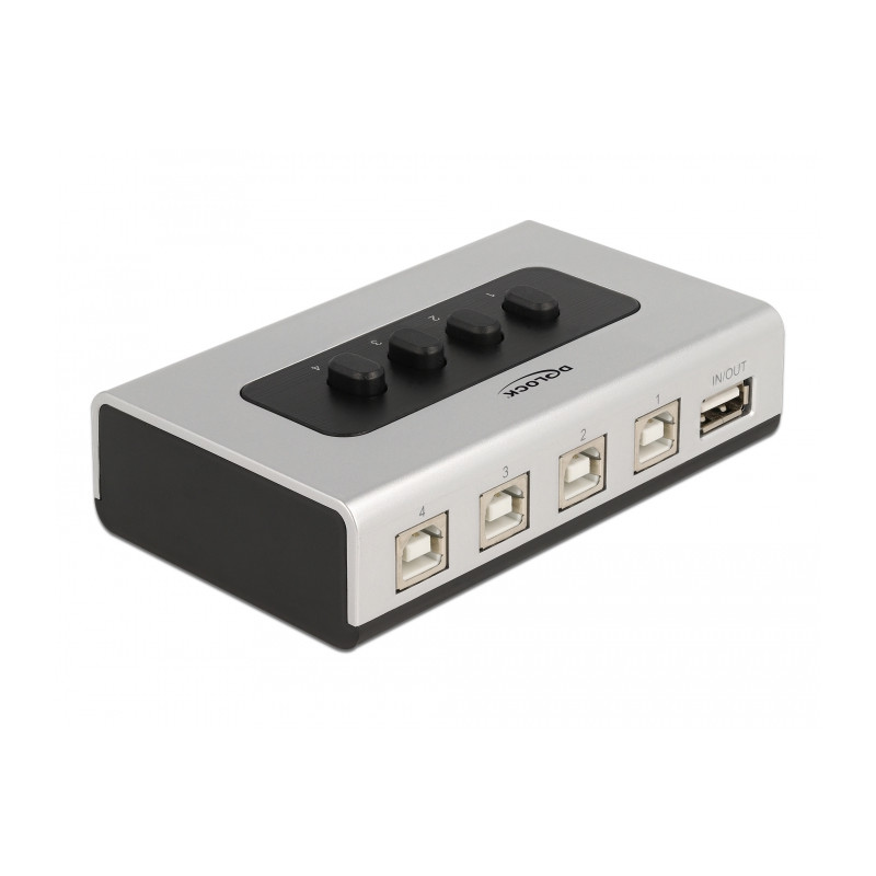 Delock Umschalter USB 2.0 mit 4 x Typ-B Buchse zu 1 x Typ-A Buchse manuell bidirektional