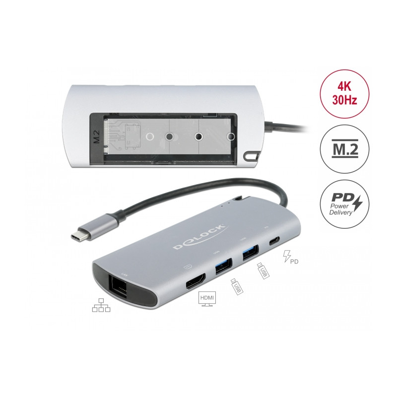 Delock USB Type-C™ Dockingstation mit M.2 Slot - 4K HDMI / USB / LAN / PD 3.0