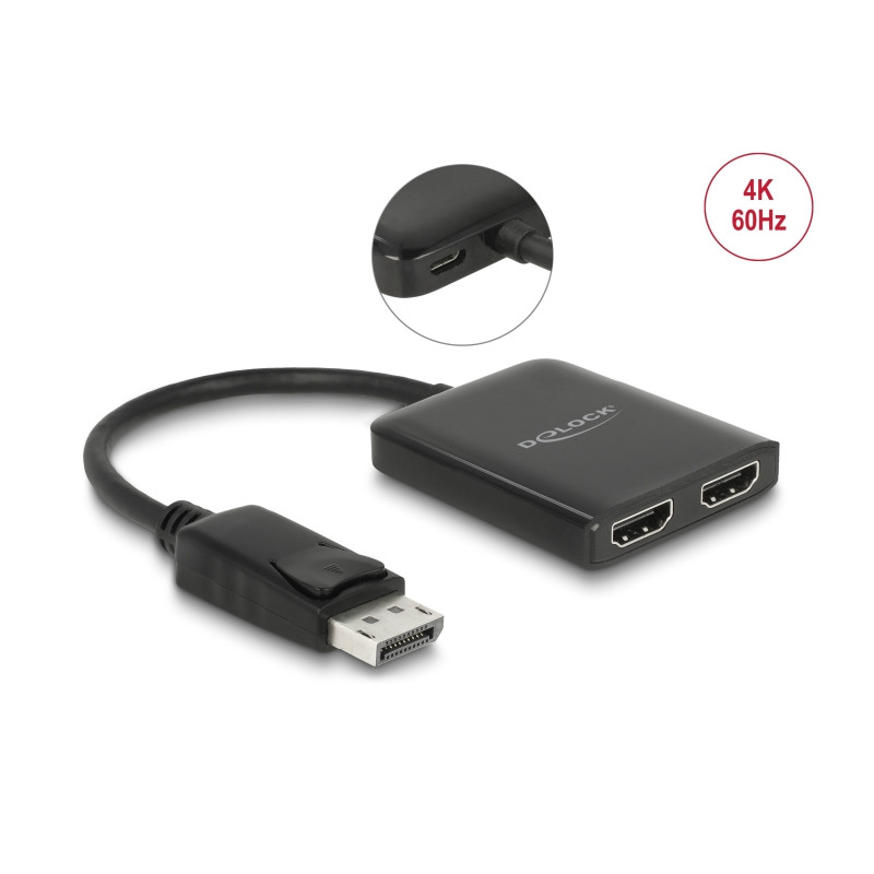 Delock DisplayPort 1.4 Splitter 1 x DisplayPort zu 2 x HDMI MST