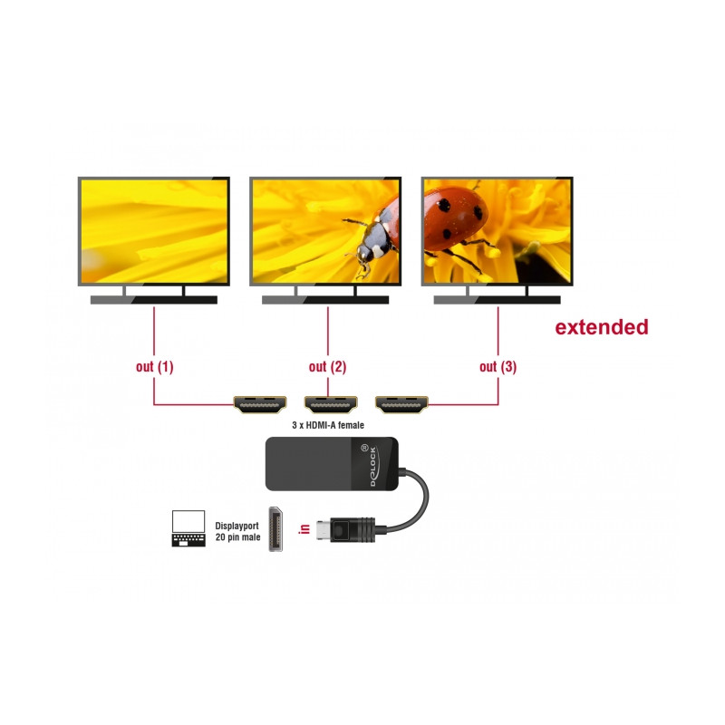 Delock DisplayPort 1.4 Splitter 1 x DisplayPort zu 3 x HDMI MST