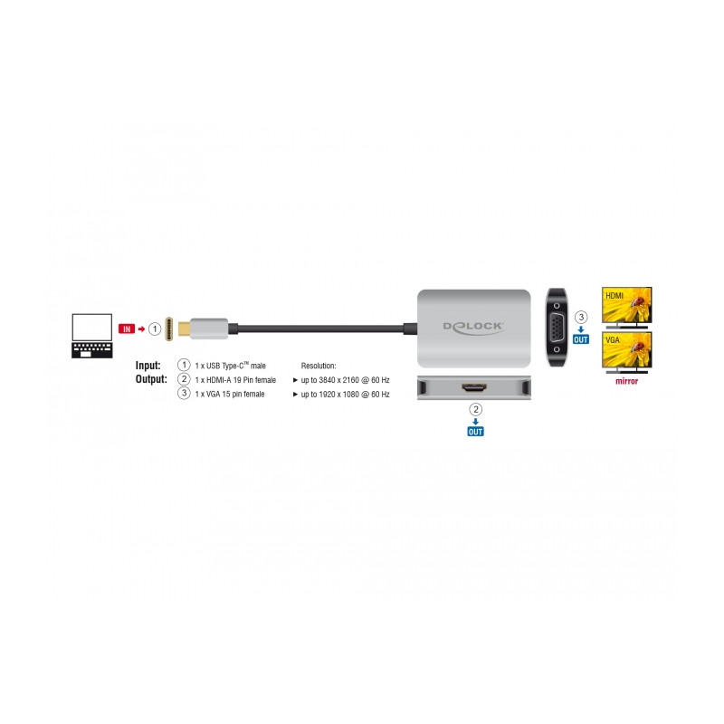 Delock USB Type-C™ Splitter (DP Alt Mode) - 1 x HDMI + 1 x VGA out