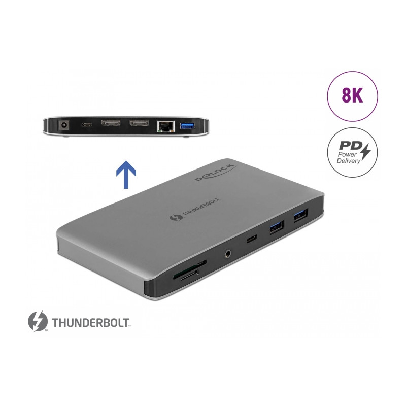 Delock Thunderbolt™ 3 Dockingstation 8K - Dual DisplayPort / USB / LAN / SD / Audio / PD 3.0