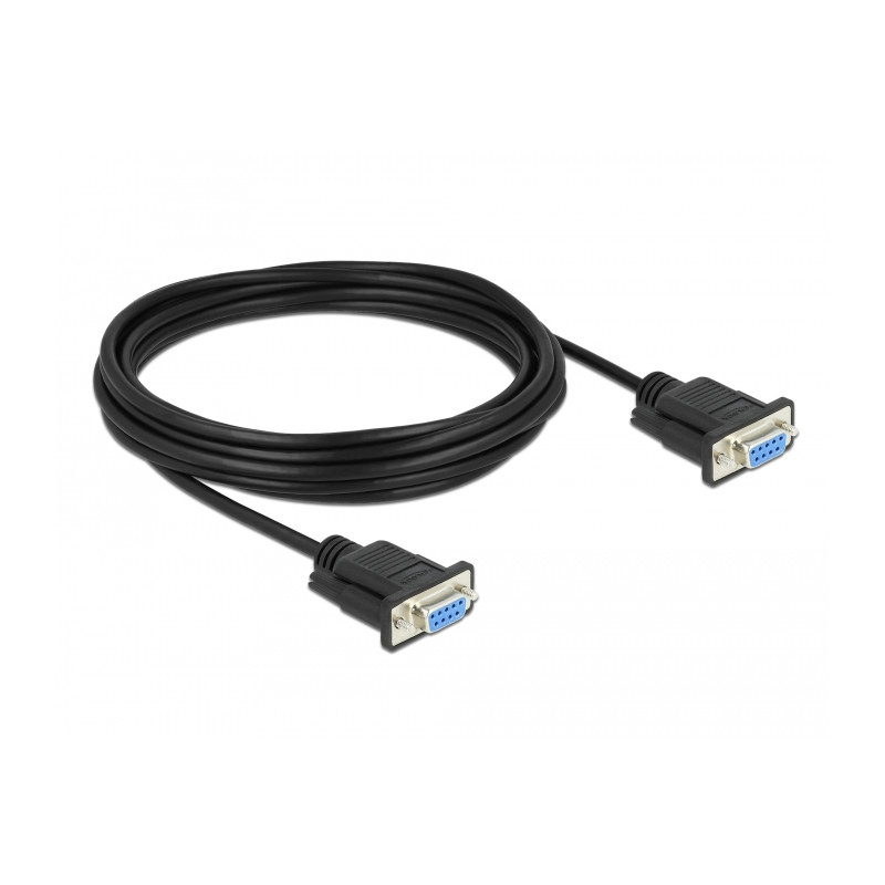 Delock RS-232 Kabel Seriell D-Sub 9 Buchse zu Buchse Nullmodem mit schmalem Steckergehäuse - CTS / RTS auto control - 5 m